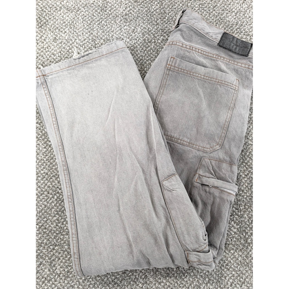 PacSun Mens Baggy Cargo Pants Grey Denim Contrast Stitch 34x32 Streetwear Y2K